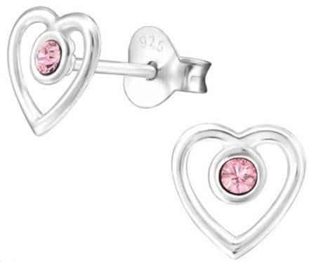 Joy|S - Zilveren hartje met La Crystale oorbellen - 7 mm - roze