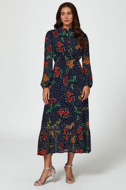 Maxi-jurk met bloemenprint in marineblauw