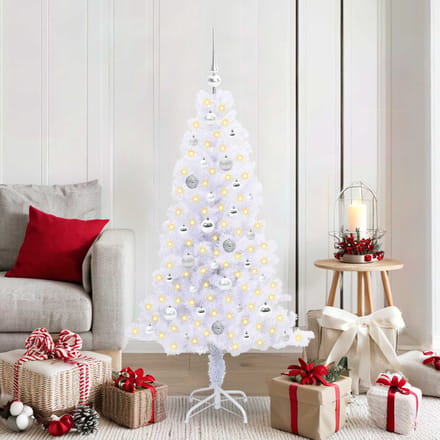 vidaXL - Kunstkerstboom - met - 150 - LED - Wit - 150 - cm - PVC - en - Staal