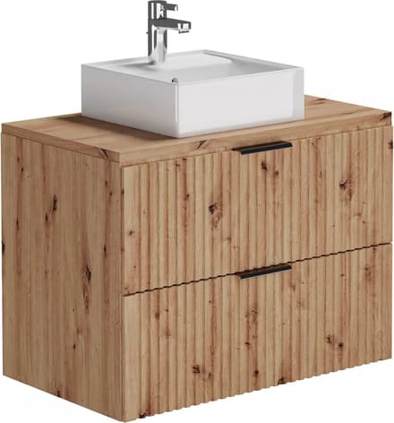 Vente-unique Geribbeld hangmeubel met opbouwwastafel - Lichte houtkleur - L80 cm - ZEVARA
