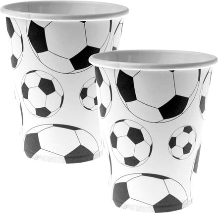 Santex feest wegwerp bekertjes - voetbal - 20x stuks - 270 ml - wit/zwart - karton