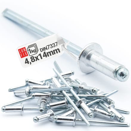 Aluminium Blindnieten - 4,8 x 14 mm - 1 kg - Staal - Industrie-Standaard DIN7337