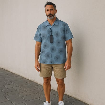 Blauwe katoenen knoopsluiting - M
