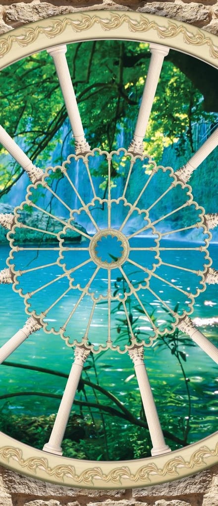Stone Wall Tropical Waterfall Lake Photo Wallcovering
