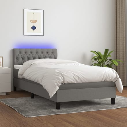 vidaXL - Boxspring - met - matras - en - LED - stof - donkergrijs - 90x200 - cm