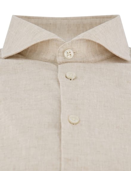 John Miller tailored fit overhemd beige linnen