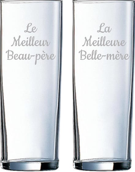 Longdrinkglas gegraveerd - 31cl - Le Meilleur Beau-père & La Meilleure Belle-mère