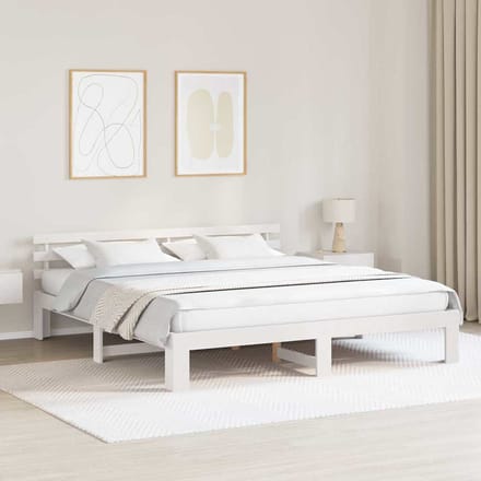 vidaXL - Bedframe - met - hoofdeinde - Wit - 200 - x - 200 - cm - Massief - grenenhout