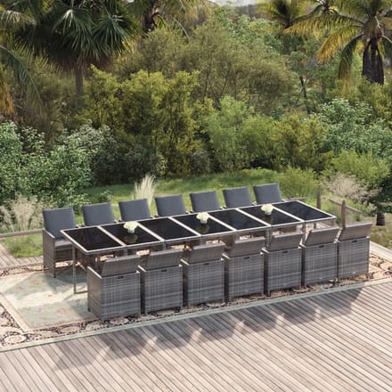 vidaXL - 15-delige - Tuinset - met - kussens - poly - rattan - grijs