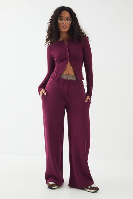 Dames DSGN Studio Embroidery Henley Joggingbroek | Pruim | Maat: Medium