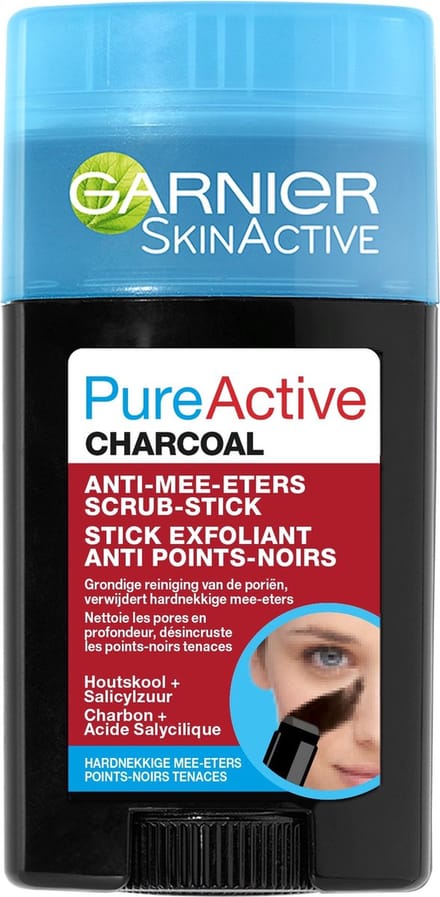 Garnier Skinactive Face Pure Active Charcoal Scrub-stick - 50 ml - Gezichtsreiniger - Anti Mee-eters