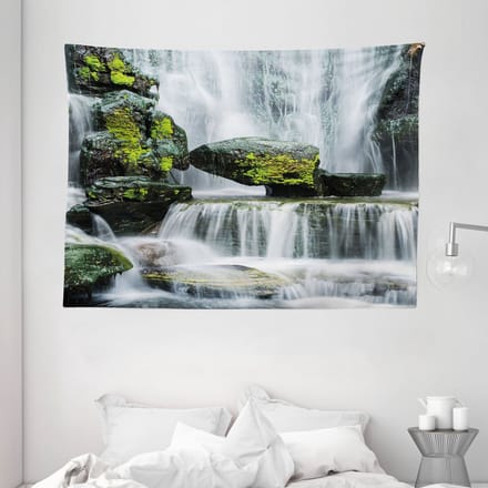 ABAKUHAUS Landschapstapijt, waterval met rotsen, 150 x 110 cm, groen