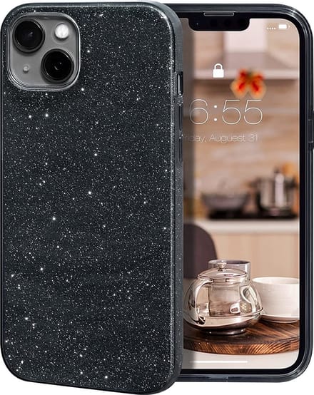 Hoesje Geschikt voor iPhone 14 Glitter Siliconen backcover – Zwart