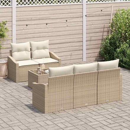 vidaXL - Bankstel - 6 - st - Beige - en - Crème - poly - rattan