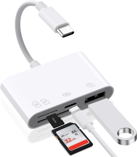 TIM® Sd Kaart Lezer - SD-kaart - SD-kaartlezer USB-C - Wit - ‎18cm x 8cm x 2cm