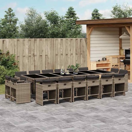 vidaXL - 17-delige - Tuinset - met - kussens - poly - rattan - grijs