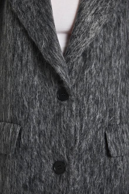 boohoo Dames Geborstelde wollen look jas met schoudervulling | Grey | Maat: 12