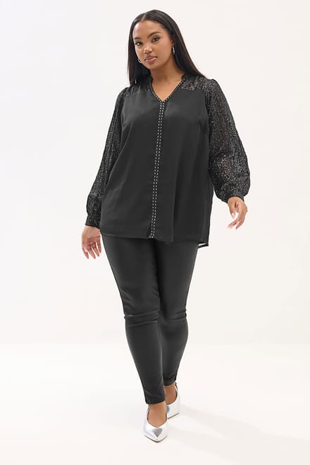 Yours Zwarte Blouse Met Stud Detail En Inkeping Aan De Hals Size 46
