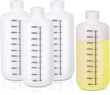 500ml Testbuizen van Polypropyleen, Set van 4, Translucente Breednekkige Flessen, Chemisch Bestendig voor Laboratoriumgebruik