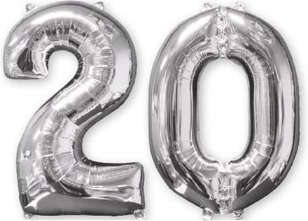 Amscan - Folieballon verjaardag '20' - zilver - Ø 66 cm - Set-1