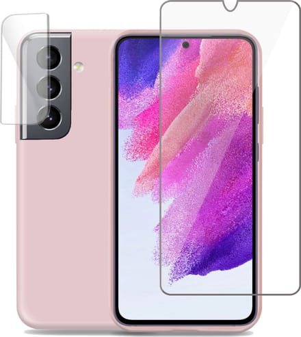 Hoesje geschikt voor Samsung S21 FE - Screenprotector & Camera Screen Protector - Suède Back Cover Case Rose