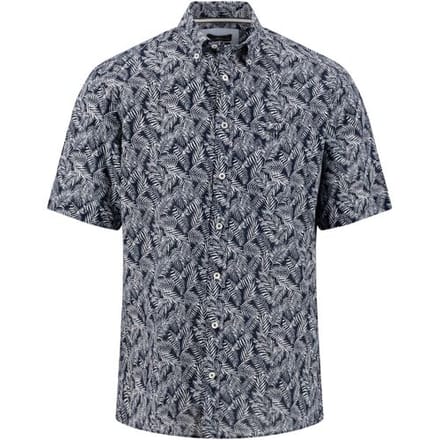 Fynch-Hatton Overhemd Slub Leaves Pattern Short Sleeve Navy / male