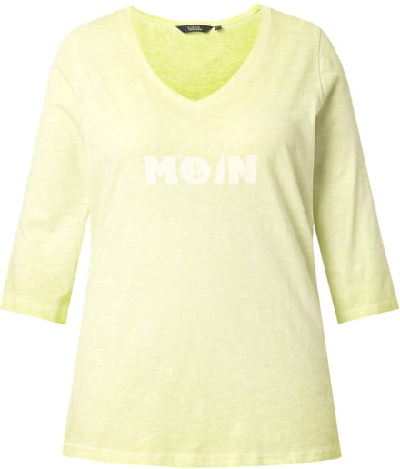 Ulla Popken - Dames - Shirt moin V-hals 3/4-mouw - Limoengroen - Maat 62+