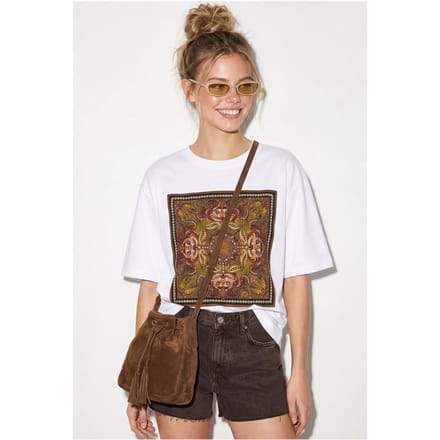 Overmaatse Etnische Print Katoenen T-Shirt