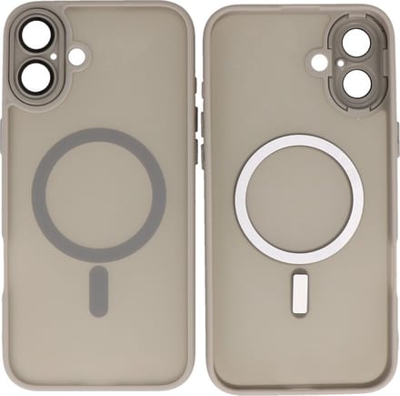 MagSafe Hoesje Geschikt voor iPhone 16 Plus - Mat-Transparent met Camera Beschermer Case - Grijs
