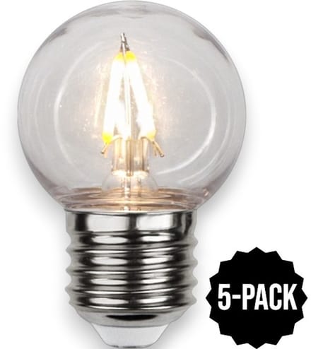 5-Pack | Prikkabel - Kogellamp - E27 - 1.4W - Extra Warm Wit - 2700K - Filament - Helder