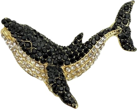 Walvis Broche met strass - Blauwe Vinvis (zwart wit) pin goud - 5,5CM