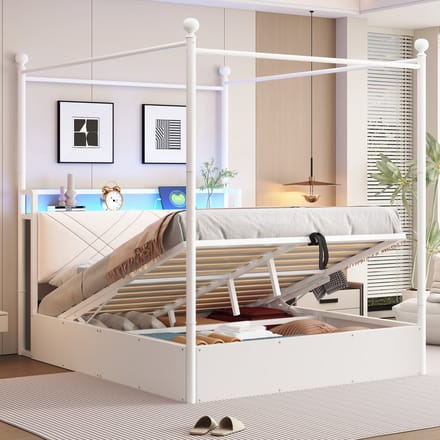 Sweiko Hemelbed - 140 x 190 cm - LED-verlichting - USB/Type-C - Opslagruimte - Wit