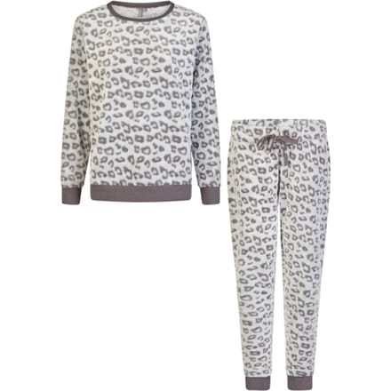 By Louise Dames Huispak Fleece Broek + Sweater Grijs Panterprint - Maat M