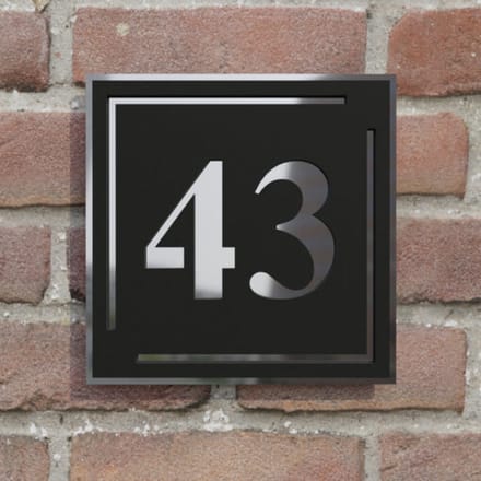 Huisnummerbord voordeur - Vierkant kader - 15 cm - zwart/zilver