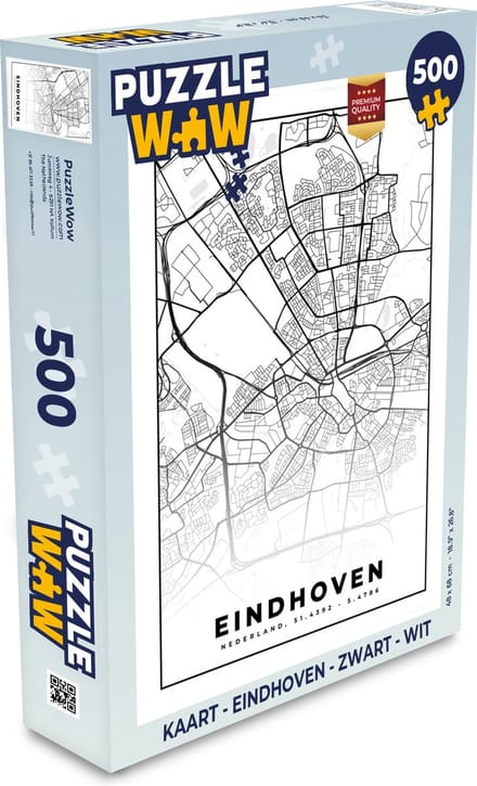 Puzzel Kaart - Eindhoven - Zwart - Wit - Legpuzzel - Puzzel 500 stukjes