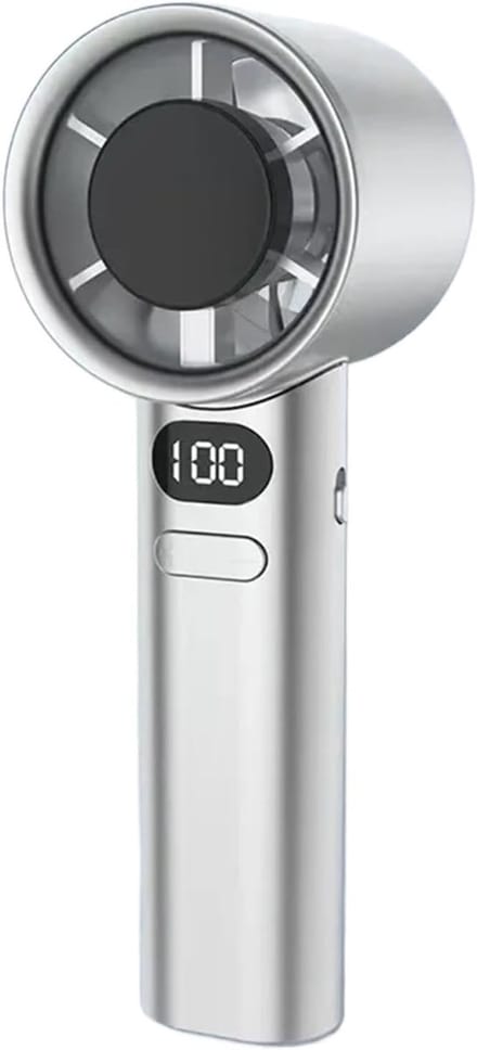 Draagbare handventilator met 120 windsnelheden, LED-display en USB-oplaadfunctie (zilver).