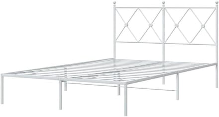 Bedframe met hoofdbord - Metalen ledikant - Slaapkamer inrichting - Robuuste stalen constructie - 120x200 cm - Wit
