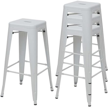 Set van 4 barkrukken MCW-A73, barkruk tegenkruk, metalen industrieel ontwerp stapelbaar ~ wit