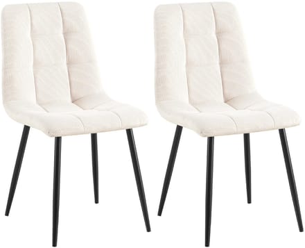 CLP Set van 2 Eetkamerstoelen Tilde - Gestoffeerd - Metalen Onderstel - belastbaar tot 150 kg - Ribstof/creme