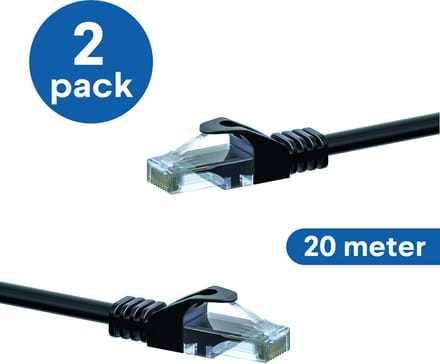 Danicom CAT6 UTP patchkabel - 20 meter zwart - CCA - 2 stuks - netwerkkabel - internetkabel - UTP kabel - RJ45 - 1000 mbit/s