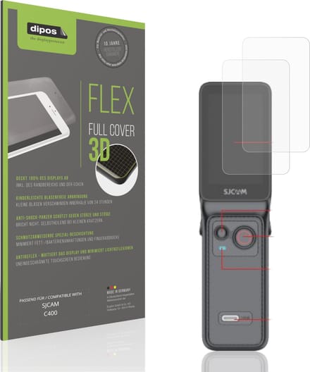 dipos FLEX – 2x Matte Screenprotector geschikt voor SJCAM C400 | Volledige Schermbescherming | Case-Friendly