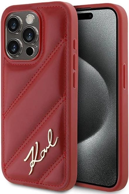 Karl Lagerfeld Diagonal Quilted Script case for iPhone 15 Pro - red