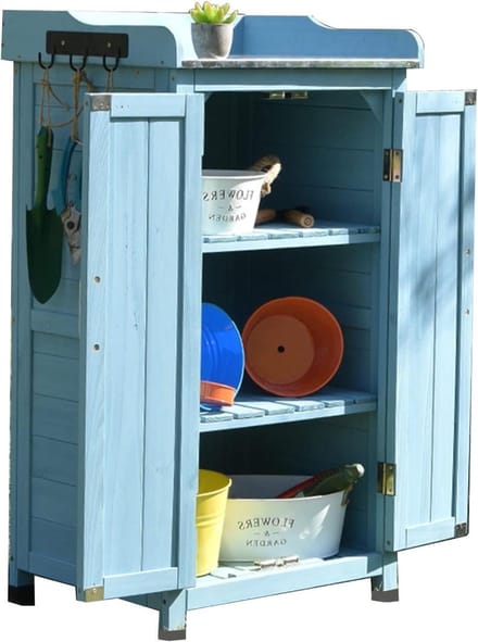 Tuinkast Hout - Opbergkast Balkon - Tuinspullen Opbergen - Verstelbare Plank - 50x43x95cm - Blauw