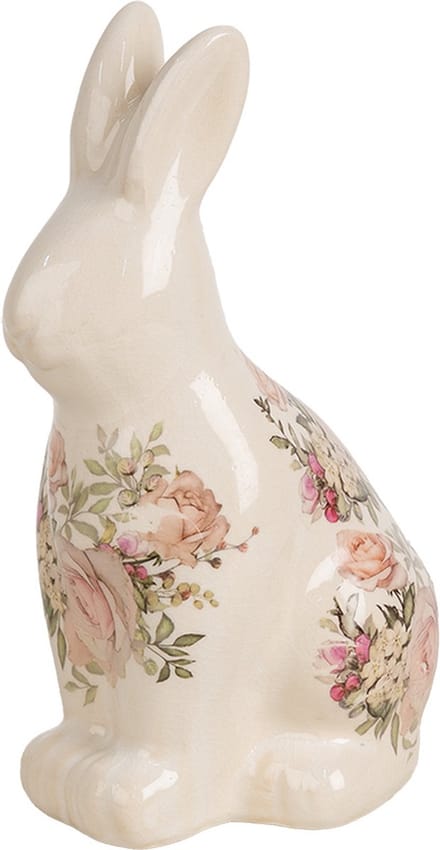 Clayre & Eef Decoratie Beeld Konijn 13x10x22 cm Beige Keramiek