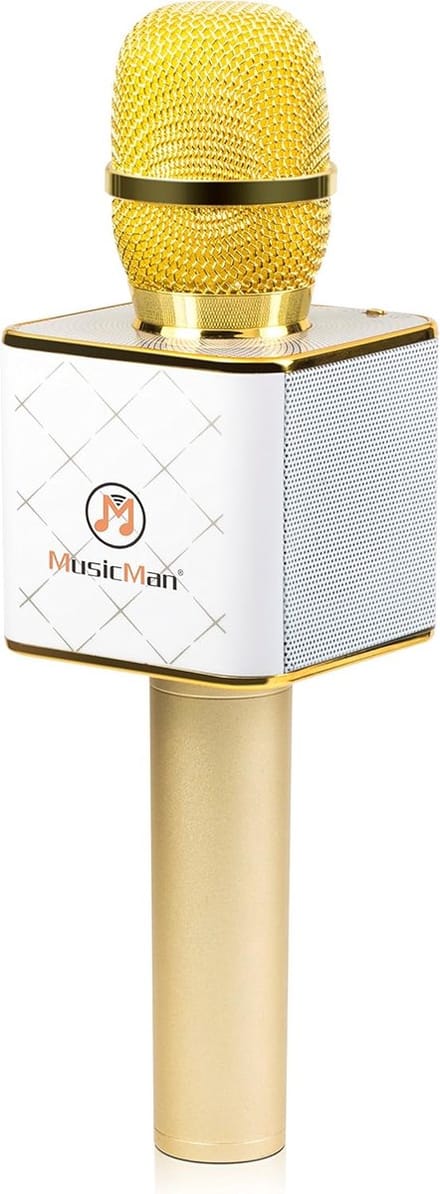 Karaoke Microfoon - Zangmicrofoon Luidspreker - Feest Muziek - Ingebouwde Stereo Luidsprekers - 25 x 7.5 cm - Goud Wit
