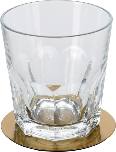 Excellent Houseware Glazen Onderzetters - 6x stuks - goud - RVS - rond - D8,5 cm