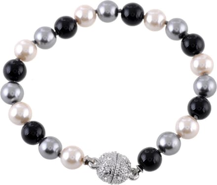 Behave - handgeknoopte parelarmband - zwart grijs crème - chic