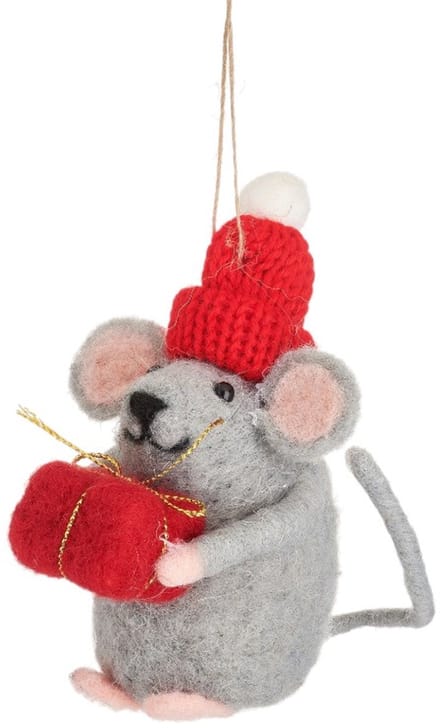 Kerstmuisje met cadeau vilten kersthanger - Sass & Belle