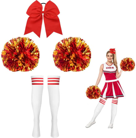 Dailygoods - Grote Rode Cheerleader Pompons met Gouden Accenten