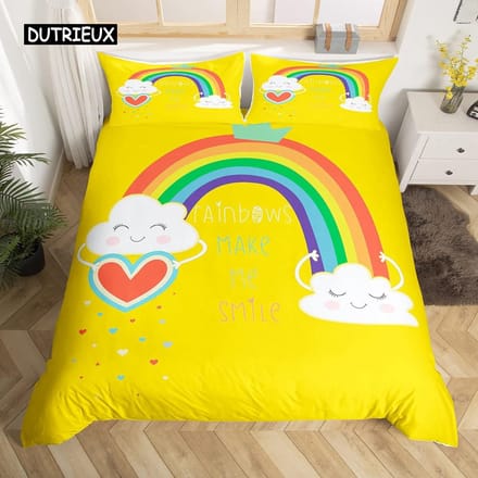 Ensemble de literie abstrait arc-en-ciel coloré Queen King Simple Housse de couette Rêve Polyester Housses de couette Taie d'oreiller Linge de lit doux 155x215cm 3pcs